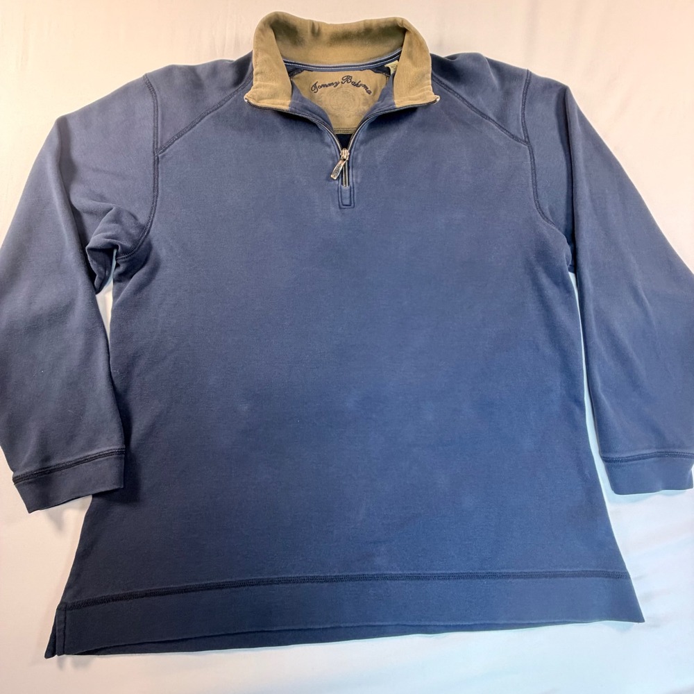 Tommy Bahama 1/4 Zip Pullover Mens Medium Blue Pima Cotton Sweater Casual
